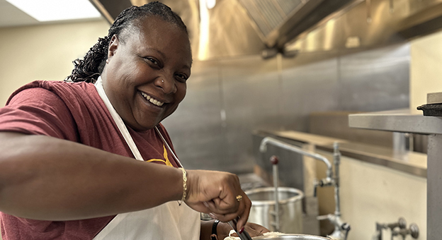 Person in Culinary kitchen cooking